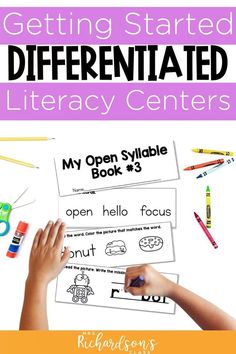 an open book with the title getting started differentiated library centers