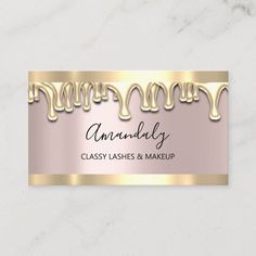 a business card with gold foil on it and the words, amanda classy lashes & makeup