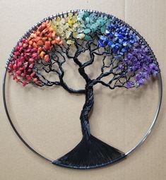 This is a 6", 8""  10", or 12" wire Tree Of Life made with 20 gauge colored aluminum wire. There is a minimum of 100 feet of wire and over 200 beads. The tree has beautiful natural chip stone beads (3-8mm) twisted individually into the branches. The hoop is steel. Every single tree I make is different. No two will ever be the same. You are definitely getting one of a kind. Beaded Tree Of Life, Wire Tree Of Life, Gratitude Journal Printable, Beaded Tree, Bonsai Wire, Wire Projects, Wire Tree Sculpture, Rainbow Tree, Tree Of Life Jewelry