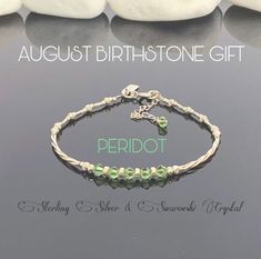 ✨Beautiful unique contemporary design - Sterling Silver & Peridot Swarovski Crystal beaded bracelet. A unique & stylish design for someone special with an August Birthday or a lovely Birthday gift for someone who just loves wearing this lovely green colour! ✨5 x 4mm Swarovski Crystal beads with 2, 3 & 4mm twisted tube, barcut (for a bit of sparkle) & smooth round beads.✨✨The 5 beads represent the August Birthstone - Peridot✨This could also be given as a bridesmaid thank you gift 50th Birthday Gifts For Woman, Alexandrite Jewelry, Peridot Bracelet, August Birthday, Birthday Bracelet, Peridot Jewelry, Birthday Gift For Women, August Birthstone Jewelry, Swarovski Bracelet