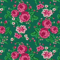 a green background with pink and white flowers