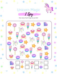 the unicorn magic game is shown with different items