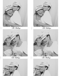 black and white photograph of two women kissing each other with the same hat on their head