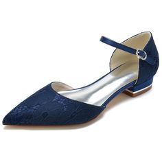 Shop Women's Navy Lace Pointed Toe Ankle Strap Wedding Flat Shoes color Navy for Anniversary, School, Wedding with worldwide Free shipping & Free return. Flat Heel Wedding Shoes With Heel Strap, Pointed Toe Wedding Shoes For Bridesmaids, Summer Wedding Court Shoes With Low Heel, Summer Wedding Low Heel Court Shoes, Summer Low Heel Court Shoes For Wedding, Bridesmaid Shoes Flat, Closed Toe Heel, Wedding Shoes High Heels, School Wedding