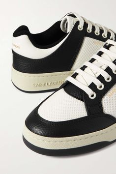 SAINT LAURENT SL61 logo-print leather sneakers | NET-A-PORTER Saint Laurent Sneakers, White Sneakers Women, Luxury Sneakers, Saint Laurent Shoes, Swag Shoes, Perforated Leather, Pretty Shoes, Dream Shoes, Black Sneakers