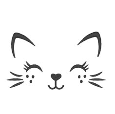 a cat's face with eyes closed and ears wide open on a white background