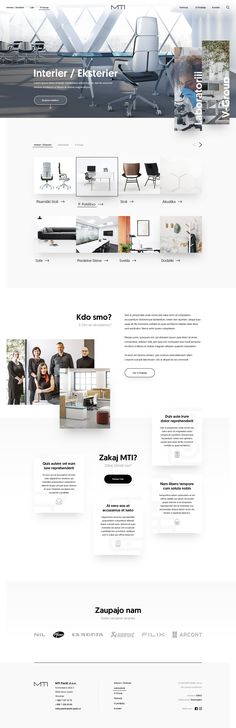 the website design for an interior and furniture store is shown in white, black and gray colors