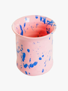 Pink ceramic cylinder vase with blue splatters of glaze. Pb Teen, West Elm Kids, Pb Kids, New West, Mark And Graham, Color Story, Color Stories, Key Details, Williams Sonoma