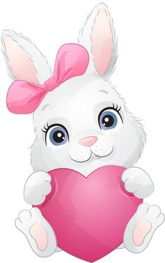 a white rabbit holding a pink heart