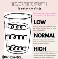 Hair porosity test | Hair porosity | Hair care | test | water test | Healthy hair | Manage hair| Hair tips Hair Journey Tips, Natural Hair Care Routine, Afro Hair Care, Natural Hair Routine, Curly Hair Care Routine, Natural Hair Growth Tips, Natural Hair Treatments