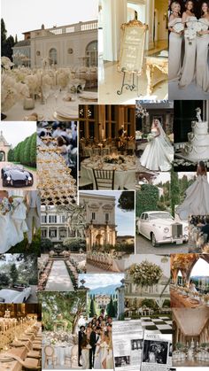 a collage of wedding pictures with cars and people