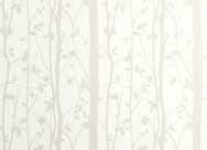 the wallpaper is white and has small branches on it