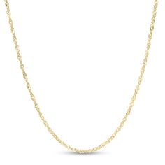 Fashioned in 10K gold, this 1.5mm Singapore chain necklace measures 16.0 inches in length and secures with a spring-ring clasp. Necklace Clasps, Necklace Chain Lengths, Chain Ring, 10k Gold, Necklace Designs, Spring Rings, Types Of Metal, Gold Metal, Singapore