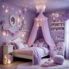 Girl Bedroom Designs For Kids Purple, Purple Room Ideas Kids, Purple Princess Bedroom, Toddler Purple Bedroom, Girl Purple Room, Kids Purple Bedroom, Girly Room Ideas For Kids, Purple Girls Bedroom Ideas, Lilac Rooms