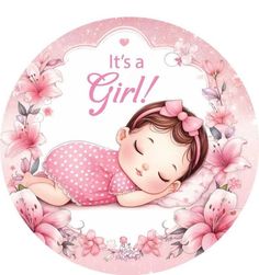 Baby Girl Stickers, Baby Pink Flowers, It's A Baby Girl, It Is A Girl, Welcome Baby Girl, Sweet Cone, Baby Sticker, Pink Bed