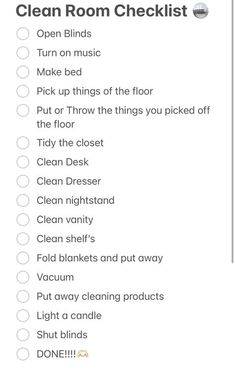 the clean room checklist is shown in black and white