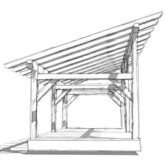 a drawing of a wooden structure on a white background