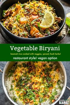 vegetable biriyani with rice and vegetables in a pan