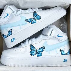 Cute Shoes For Kids 9-10, Jordans Shoes Women, Sneaker Design Ideas, Blue Custom Air Force 1, Cheap Air Force 1, Shoes Boxes, Teen Shoes