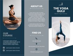 a yoga brochure is shown with an image of a woman doing a handstand