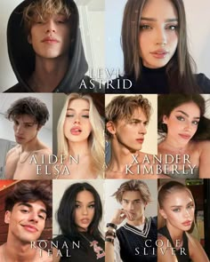 the faces and shoulders of models in different poses, with text above them that reads