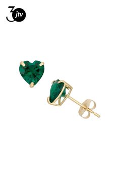 1.30ctw Heart Shape Lab Created Emerald 10K Yellow Gold Stud Earrings. Pushbackings. Yellow Gold Stud Earrings, Lab Created Emerald, Gold Stud Earrings, Gold Stud, Gold Studs, Gold Earrings Studs, Heart Shape, Heart Shapes, Emerald