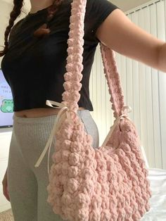 Coquette Bag, Crochet Coquette, Super Cute Crochet, Popcorn Bag, Crochet Store, Crochet Fairy, Crochet Pink, Crochet Bag Pattern Free, Crochet Business