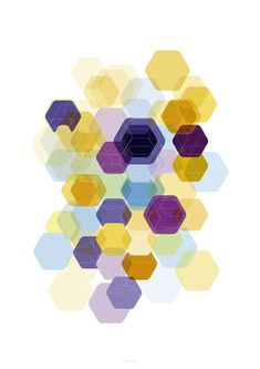 an abstract background with hexagonal shapes in shades of purple, yellow and green