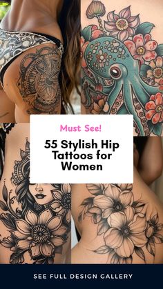 A collection of 55 stylish hip tattoos for women featuring tribal designs, black work artwork, and American traditional styles. This pin showcases four images capturing the beauty and artistry of hip tattoos perfect for personal expression. Vibrant Tattoos, Dainty Designs, Traditional Style Tattoo, Artistic Ideas, Perfect Tattoo