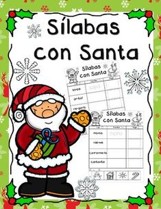 a christmas themed poster with santa claus holding a present in front of snowflakes