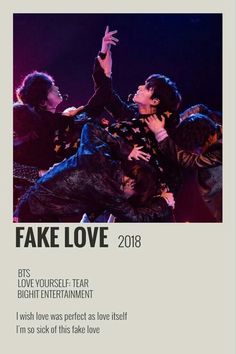 the fake love tour poster is shown in black and white, with an image of two people