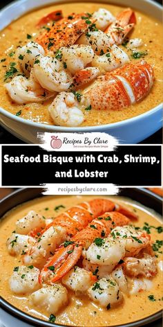 seafood bisque with crab, shrimp and lobster