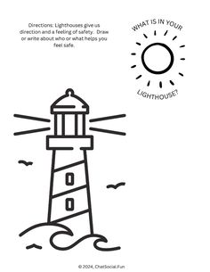 Lighthouses give us direction and help us feel safe.  This play therapy or art therapy activity helps us think about who and what helps us to feel safe.  Nice activity for morning work, counseling group, and lunch bunches.  Helpful for increasing trust and identifying supports.  Helps identify people with positive frienship traits. #selfcare #anxietyrelief #friendship #courage #journalprompts #emotionalwellbeing #lighthouse #bekindtoyourself #morningmotivation Play Therapy Worksheets, Expressive Therapy Activities, Fun Group Therapy Activities, Art Therapy Activities Friendship, People Who Help Us Worksheets, Mindfulness Group Activities, Halloween Therapy Activities For Kids, Group Therapy Check In Activities, Art Therapy Activities For Kids