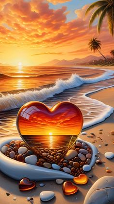 a painting of a heart on the beach