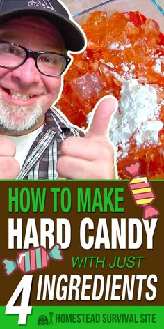 a man giving the thumbs up in front of some candy