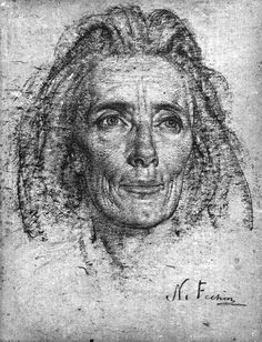 a black and white drawing of a woman's face