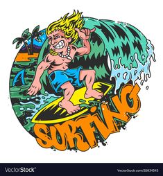 Surfing man vector image Surfer Cartoon, Surf Cartoon, Cartoon Surfer, Surfer Illustration, Longboard Design, Man Vector, Art Photography Portrait