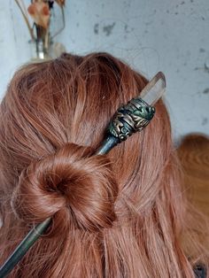 Witchy handcrafted hair stick made from recycled bamboo, orange quartz and modeling clay.  Beautiful accessory for your hair ;) Hair Stick Styles, Wood Hair Pin, Witchy Hair, Orange Quartz, Viking Hair, Modeling Clay, Decorative Wood, Hair Stick, Color Inspo