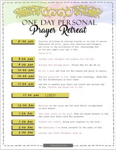 a flyer for the one day personal prayer rereact program, with an image of a