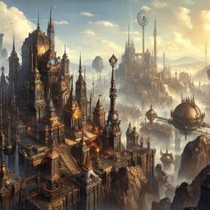 an image of a futuristic city with lots of towers and spires in the sky