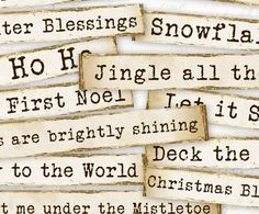 old fashioned christmas signs with words on them in black and white, set against a white background