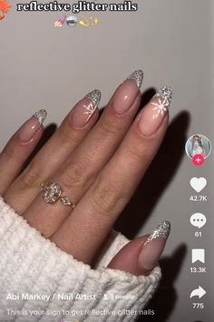 Silver Snowflakes, Prom Nails, Glitter Nails, Nails Inspiration, Nail Inspo, Nail Colors