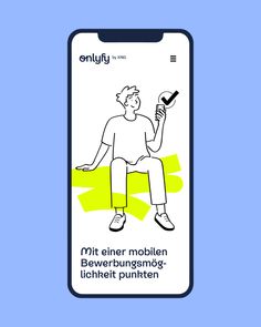 an illustration of a man sitting on a bench holding a cell phone in his hand