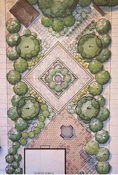 an aerial view of a garden design