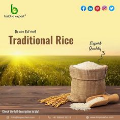 an advertisement with rice on the table