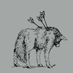 a black and white drawing of a bear with arrows on its back