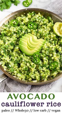 avocado cauliflower rice in a skillet