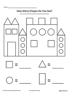 the worksheet for how many shapes do you see? with pictures on it