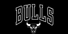 the chicago bulls logo is shown on a black background, with white letters and an image of a bull's head