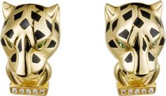 CRB8044700 - Panthère de Cartier earrings - Yellow gold, lacquer, diamonds, tsavorite garnets, onyx - Cartier Jeanne Toussaint, Chanel Lipstick, Cartier Earrings, Cartier Necklace, Tiger Love, Cartier Panthere, Tsavorite Garnet, Golden Earrings, Cartier Jewelry